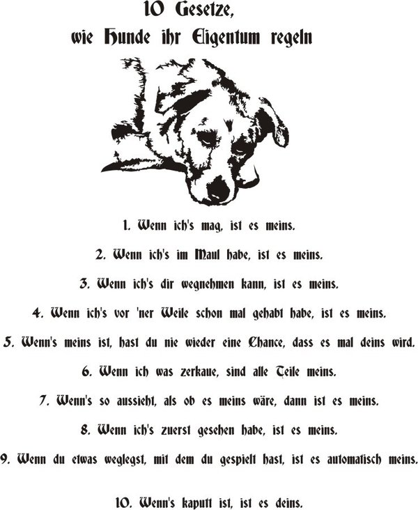 Wandtattoo - "10 Gesetze, wie Hunde ihr Eigentum regeln" - Hunde