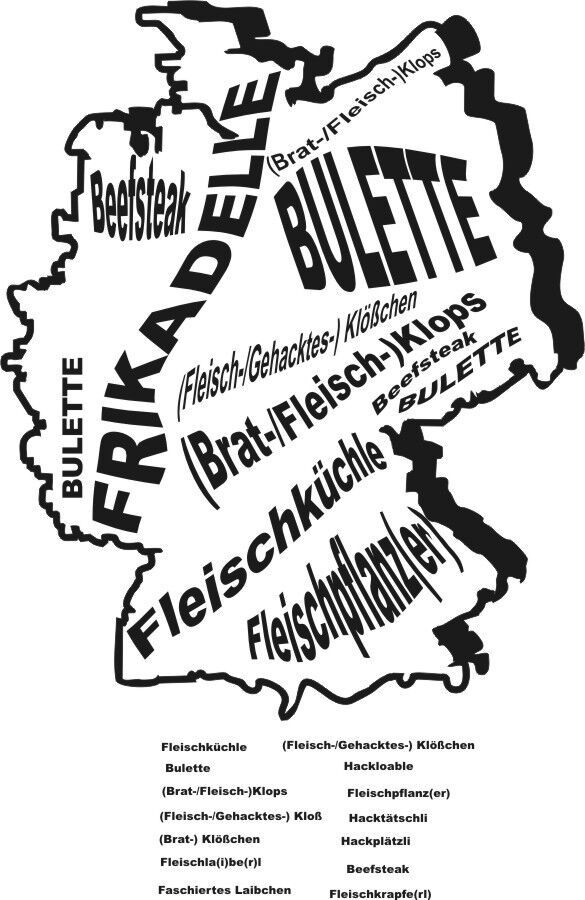 Wandtattoo - Frikadelle - Karte mit regionalen Bezeichnungen