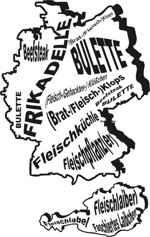 Wandtattoo - Frikadelle - Karte mit regionalen Bezeichnungen